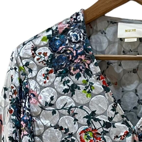 Maeve Umi Wrap Blouse Top Velvet Burnout Floral Kimono Sleeves Size XSmall - Picture 6 of 13